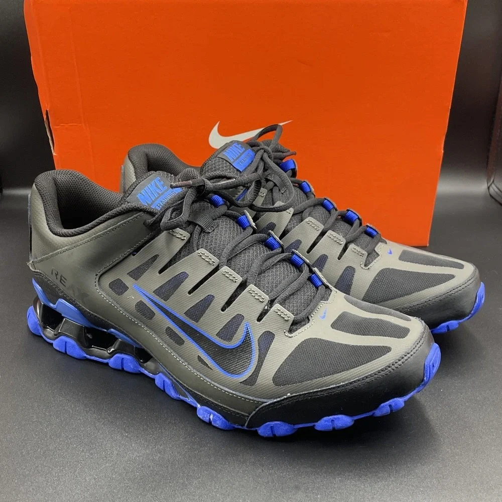 Nike Reax 8 TR Mesh Mens 12 Newsprint Black Racer Blue Training Shoes 621716-012